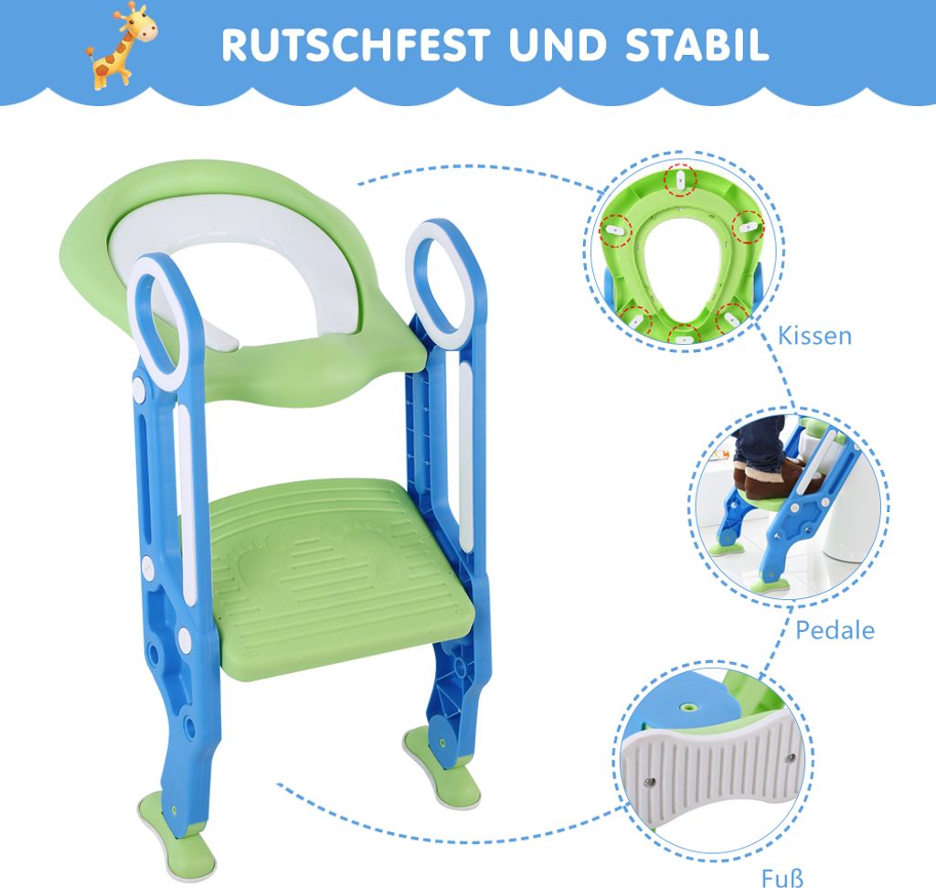 Baby Kleinkind harter Toilettenstuhl Leiter verstellbare Sicherheit Töpfchen Training Sitz (blau grün)