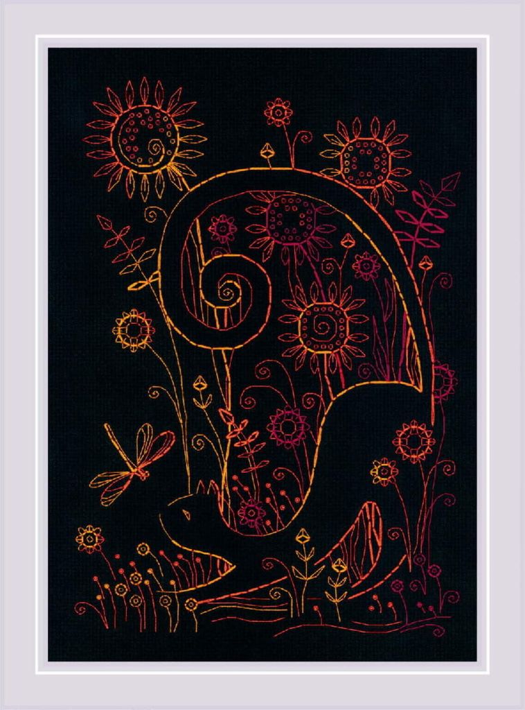 Riolis Blackwork Stickset "Katzen. Sommerzeit", Zählmuster, 21x30cm