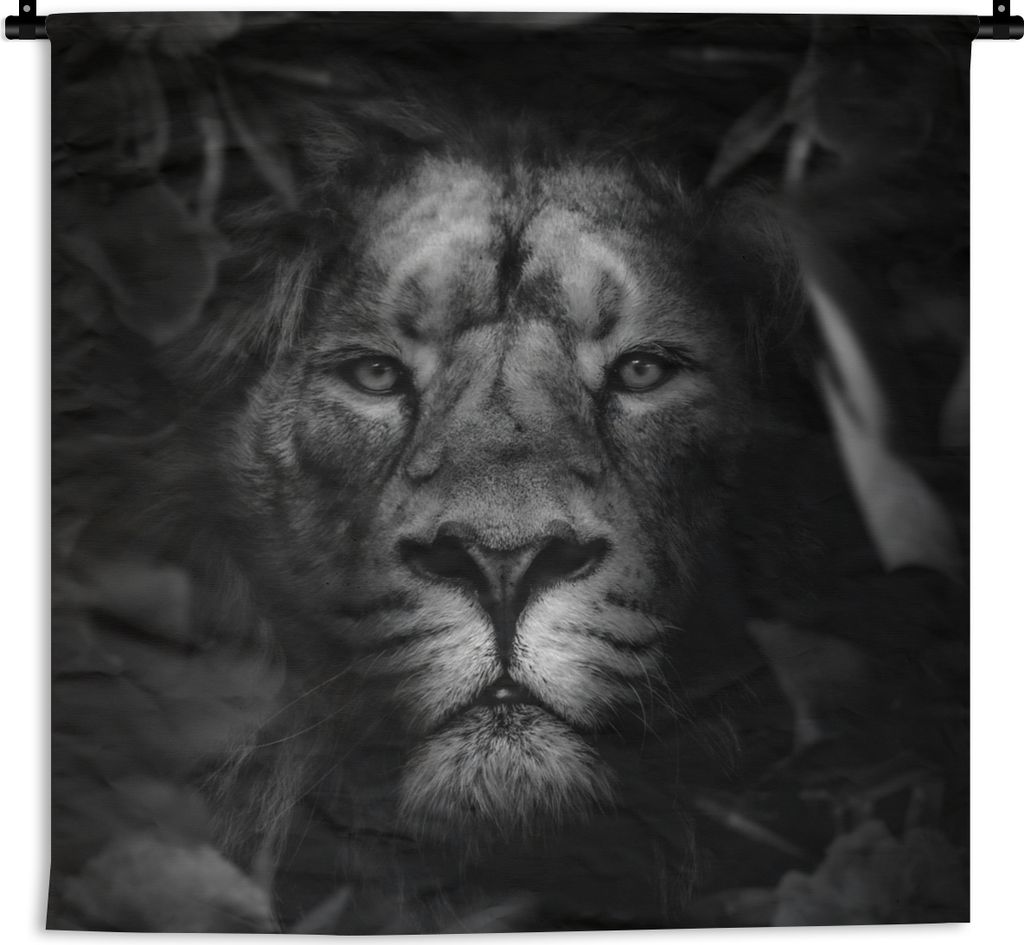MuchoWow Wandteppich Wandbehang Tiere - Löwe - Dschungel - Schwarz - Weiß 150x150 cm Tapisserie Dekoration Wandtuch - Wohnaccessoires - Modernes