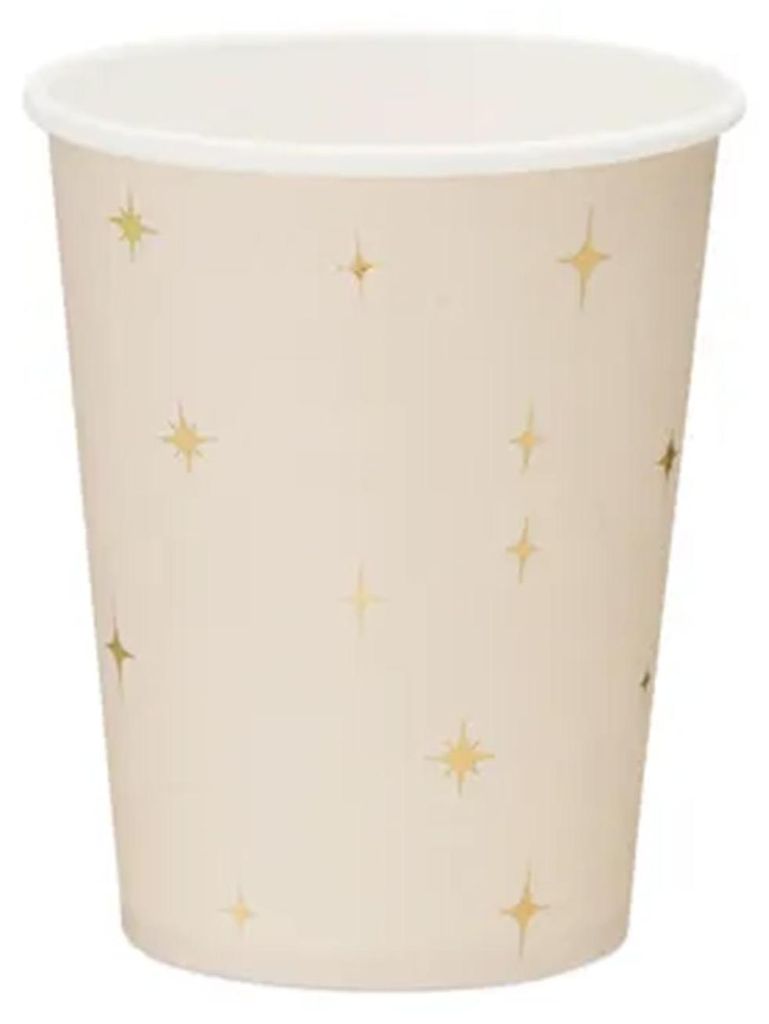 Pappbecher 220ml mit Sternen 6er Set Creme / Gold Produktbild 