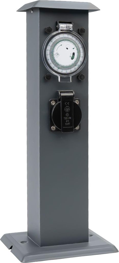 Grafner Edelstahl Design Gartensteckdose mit Zeitschaltuhr 2 Steckdosen, anthrazit, ON/AUTO, 3600 Watt, Pulverbeschichtung, Energiesäule Timer Meh...