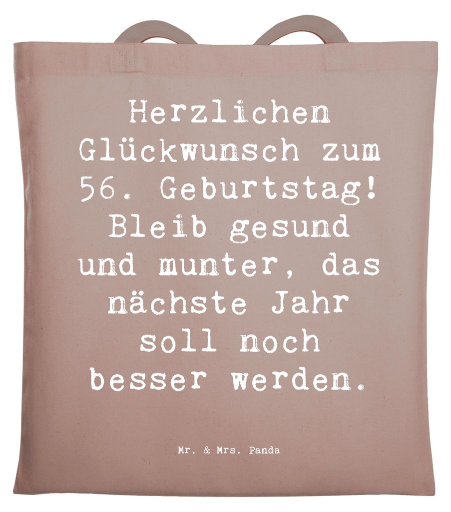 Mr. & Mrs. Panda Tote Bag Spruch 56. Geburtstag Freude - Braun Pastell - Geschenk, herzliche Grüße, Alter, Tasche, Happy Birthday, Jubiläum, Ein...