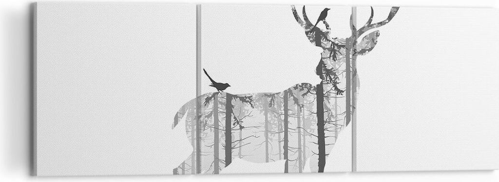 Bild auf Leinwand - Leinwandbild - Hirsch Herbst Wald Illustration - 120x40cm - Wand Bild - Wanddeko - Leinwanddruck - Bilder - Kunstdruck - Leinwa...