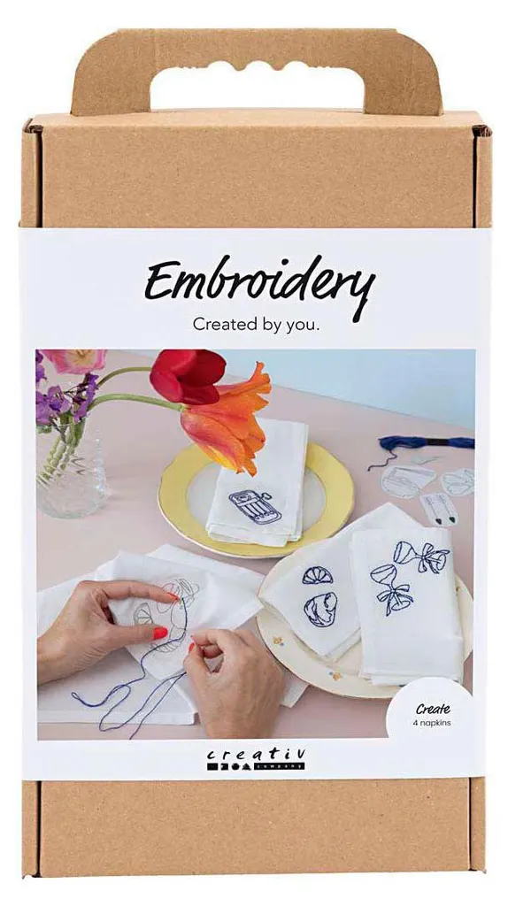 Kit broderie serviettes fleurs : DIY complet avec fils et aiguilles