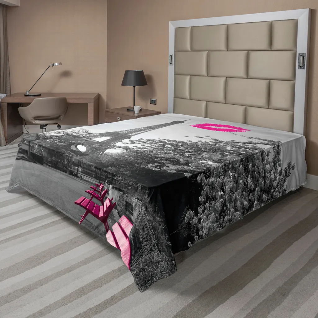 Drap de Lit Doux Tour Eiffel Rose et Noir, Microfibre Confort 275x260