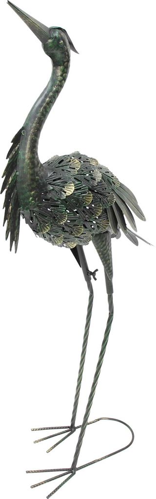 FRANK FLECHTWAREN Metallvogel Reiher, Mattschwarz, grün patiniert, Goldakzente Maße: Höhe 90 cm, einfache Selbstmontage