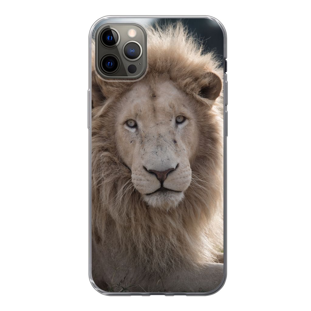 MuchoWow Handyhülle Schutzhülle Hülle für iPhone 12 Pro Max Löwe - Tier - Weiß Silikon Softcase Handy Hülle - Hartschale