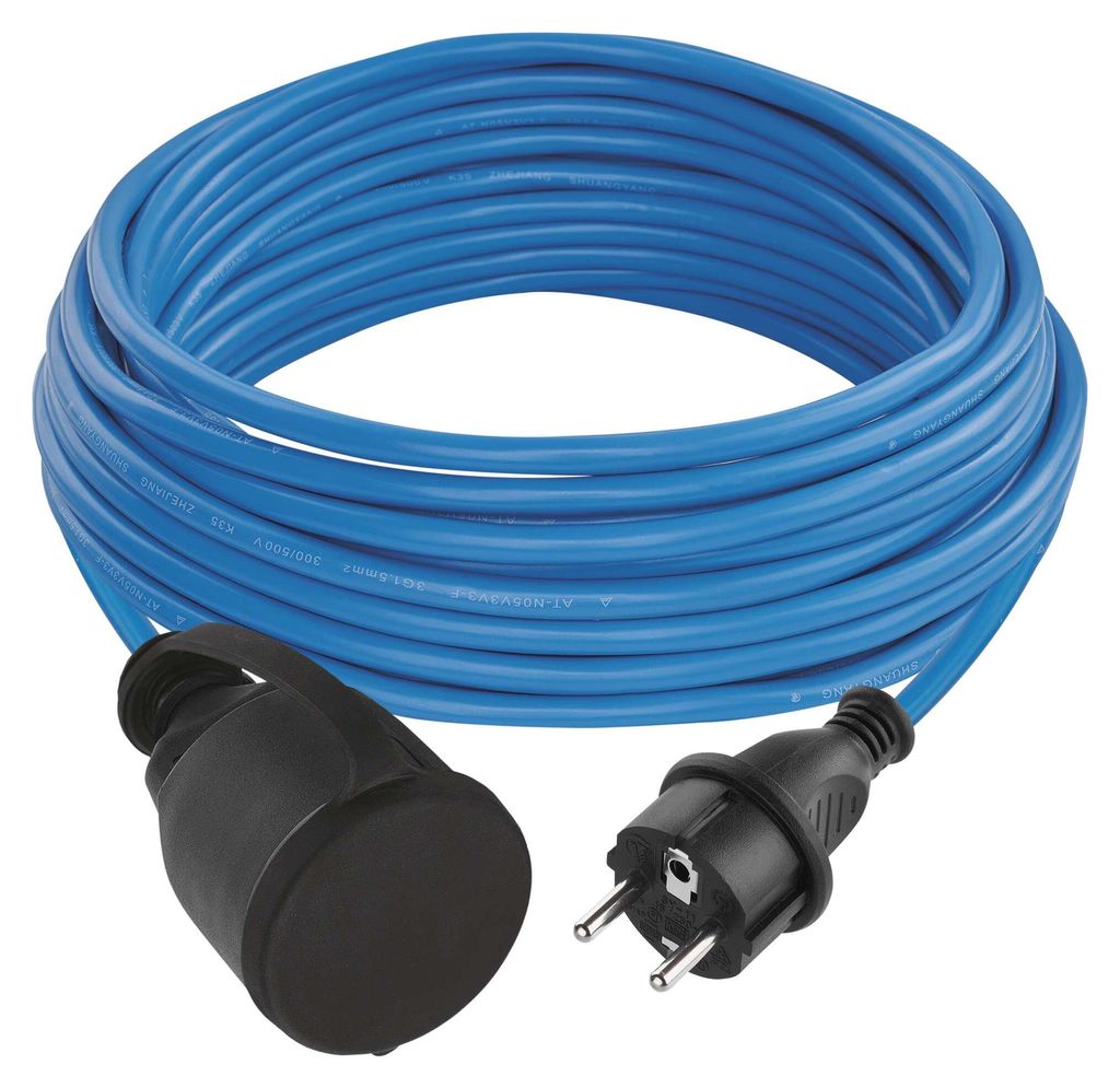 Počasí odolný prodlužovací kabel 10 m / 1 zásuvka / modrý / PVC / 230 V / 1,5 mm2