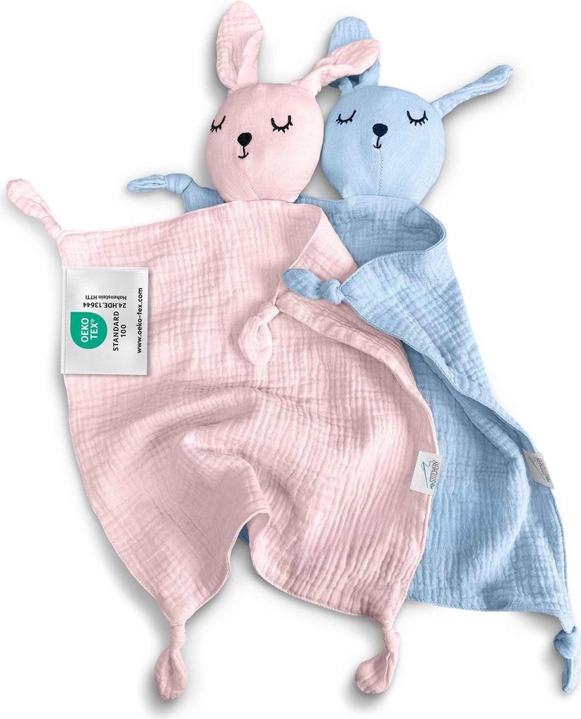 Schnuffeltuch Baby mit Standard 100 - Schmusetuch aus Musselin (blau)