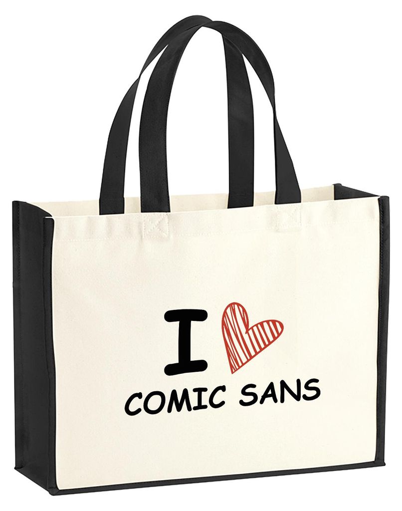 Huuraa Jutetasche I love Comic Sans Herz 21 Liter Black Jute und Baumwolle Einkaufstasche Geschenkidee