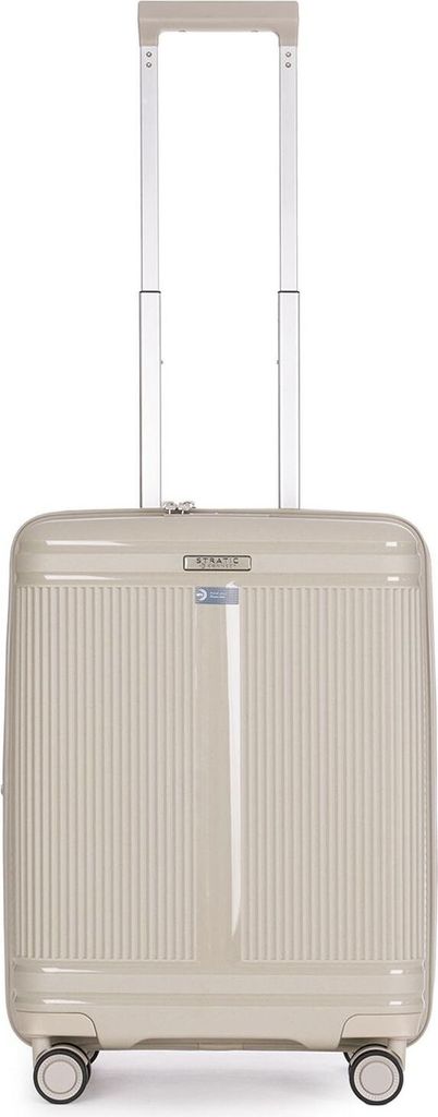 A studio shot of a carry-on suitcase.