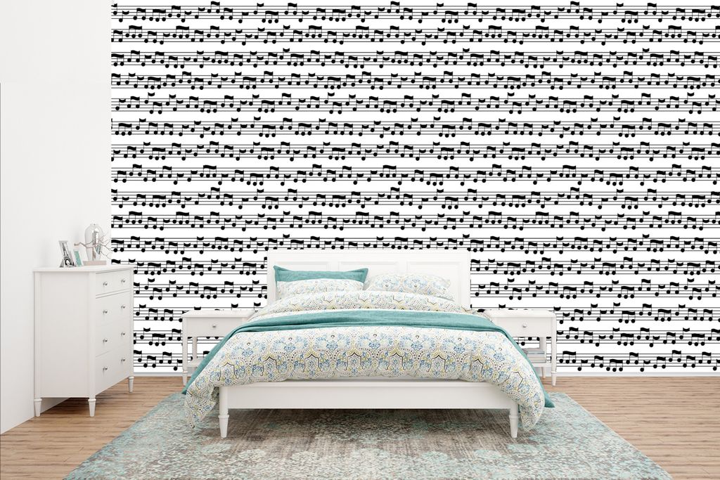 MuchoWow Fototapete für Wohnzimmer oder Schlafzimmer Wandtapete Vinyl Motivtapete Musik - Patterns - Musiknoten - 400x240 cm - Gemustert