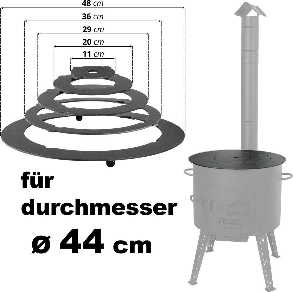 Ø43,5-47 cm Adapter - Ringe für Eintopfofen Utschak Herdplatte für Feuerkessel Kasan Adaptierung Kazan