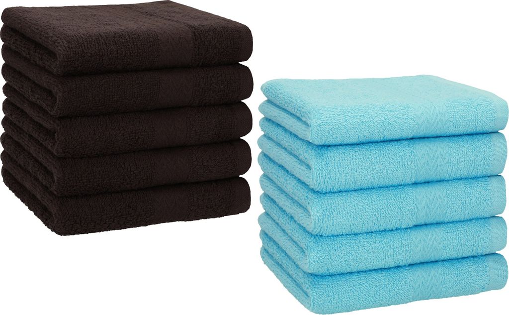 Betz 10 Stück Seiftücher 30x30 cm PREMIUM 100% Baumwolle Farbe: dunkelbraun und türkis