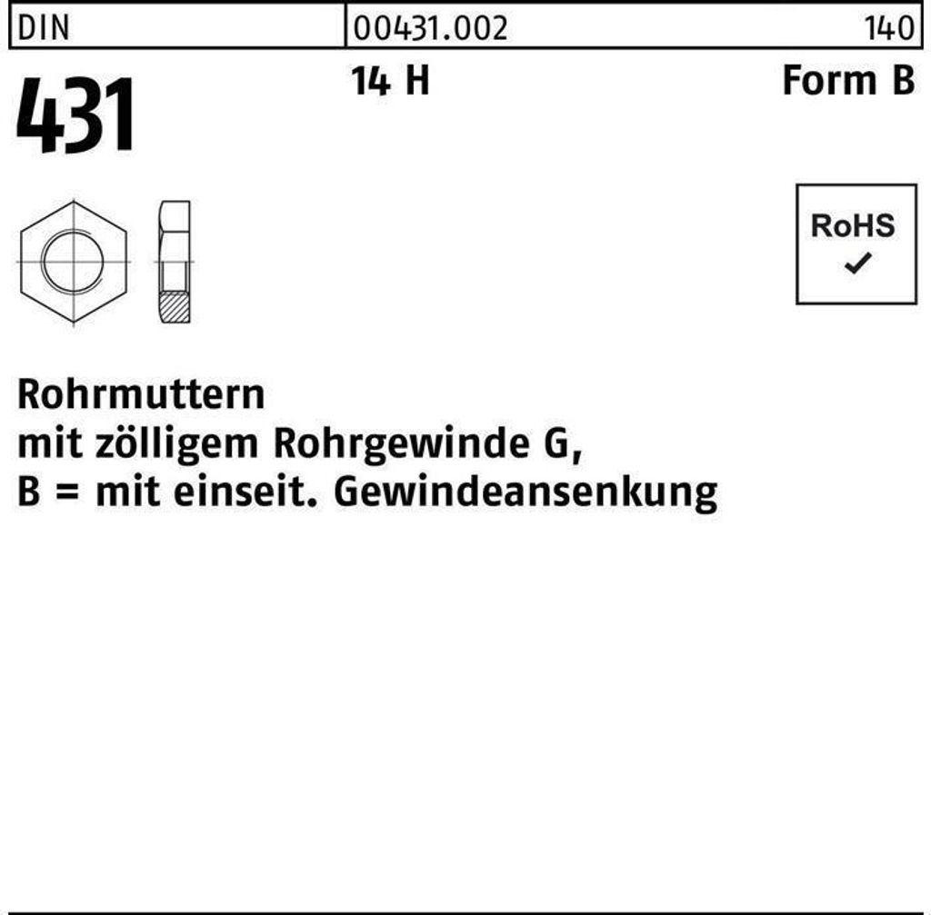 Reyher Rohrmuttern DIN 431 14 H BG 1/8 SW 19 (50 Stück)