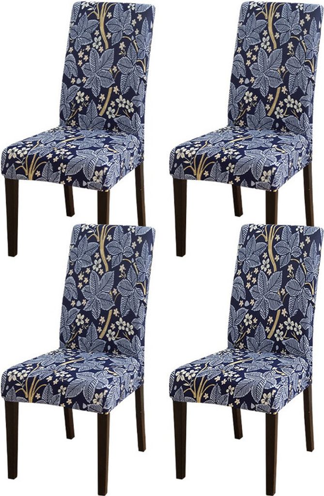 (4er-Pack Stuhlhussen, Blau) Armloser Stretch-Stuhlbezug für Esszimmer-Sitzkissen, Stuhlschutzbezug, abnehmbar und waschbar