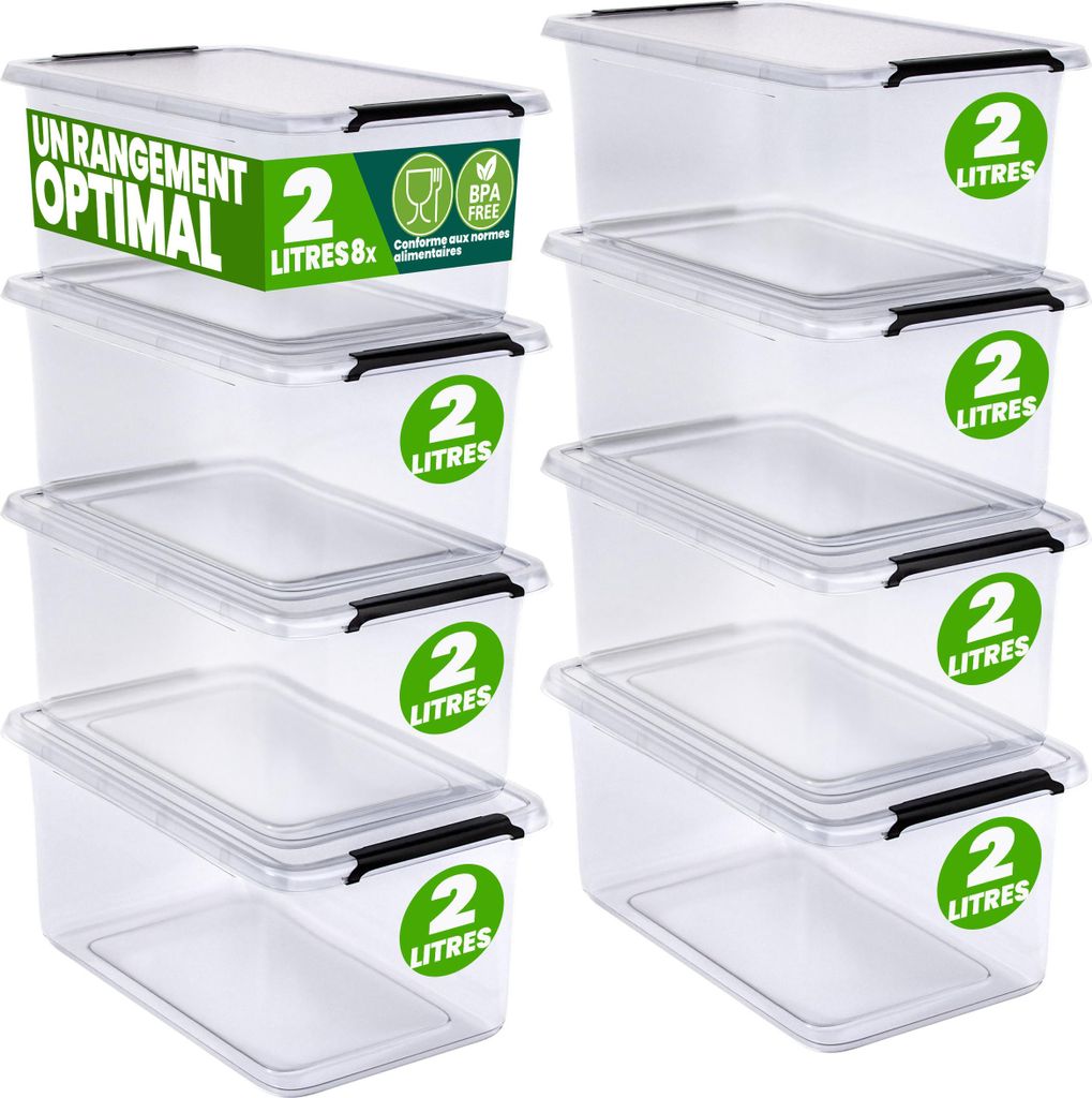 DEUBA® 8x Boîte de rangement 2L en plastique transparent Image du produit 