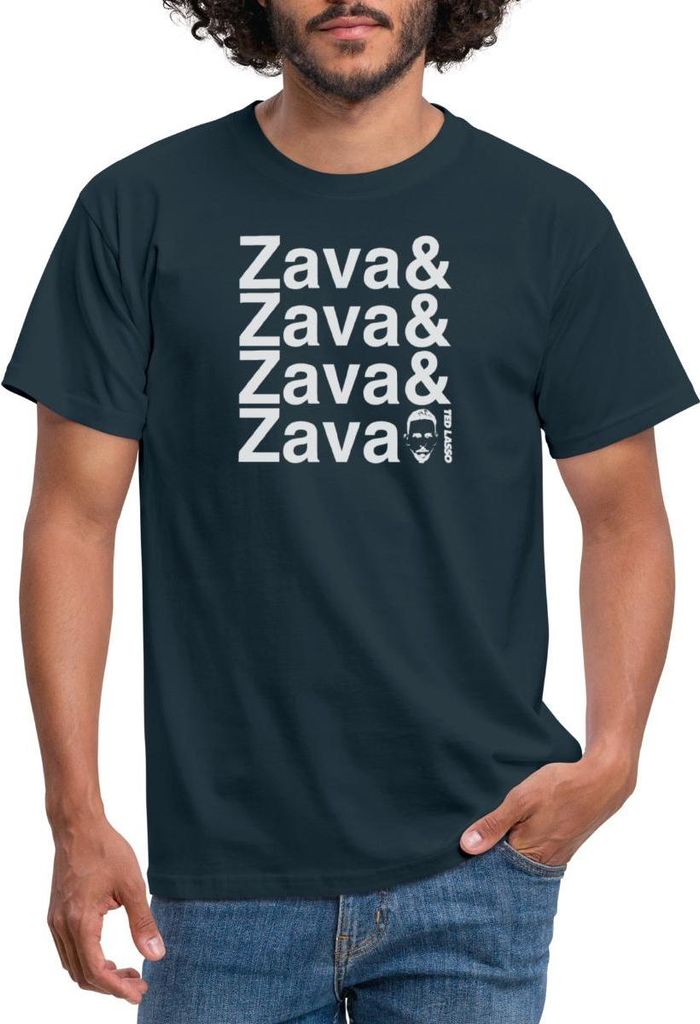 Spreadshirt Ted Lasso Zava Weißer Schriftzug Männer T-Shirt, M, Navy
