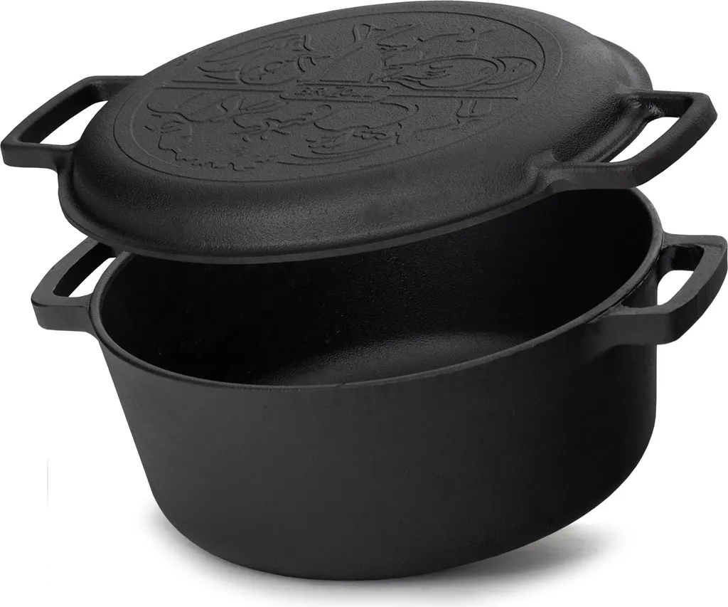 Casserole en fonte 6L avec couvercle réversible poêle à frire 28 cm
