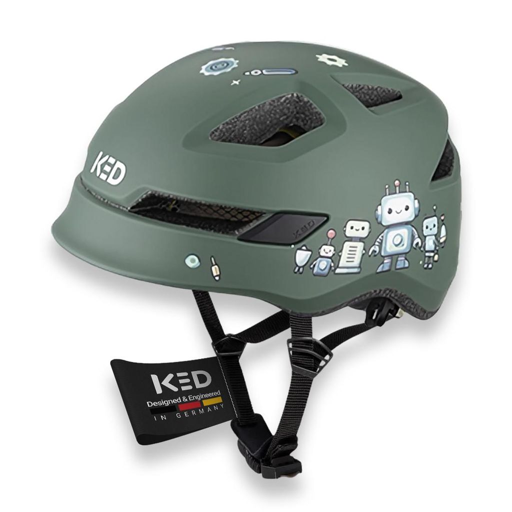 KED Pop II Lite Kinder Fahrradhelm Mit Ultraleichtem Design & Sicherem K-FIT System, Helm Für Schule & Freizeit Farbe: Robot Matt Größe: 52-56 (M)