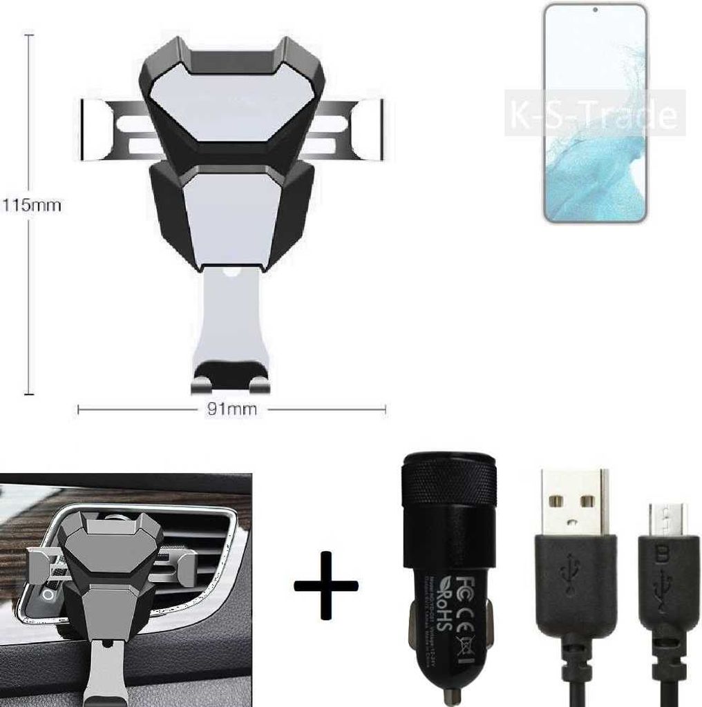 K-S-Trade KFZ Halterung kompatibel mit Samsung Galaxy S22+ Exynos Halterung Lüftungshalterung Lüftungsschlitz schwarz-silber Autohalterung Handy