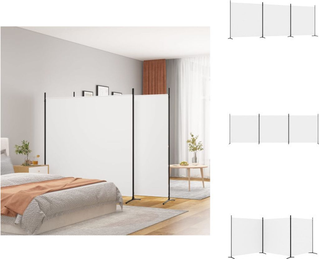 vidaXL 3-tlg. Paravent Weiß 525x180 cm Stoff - Raumteiler