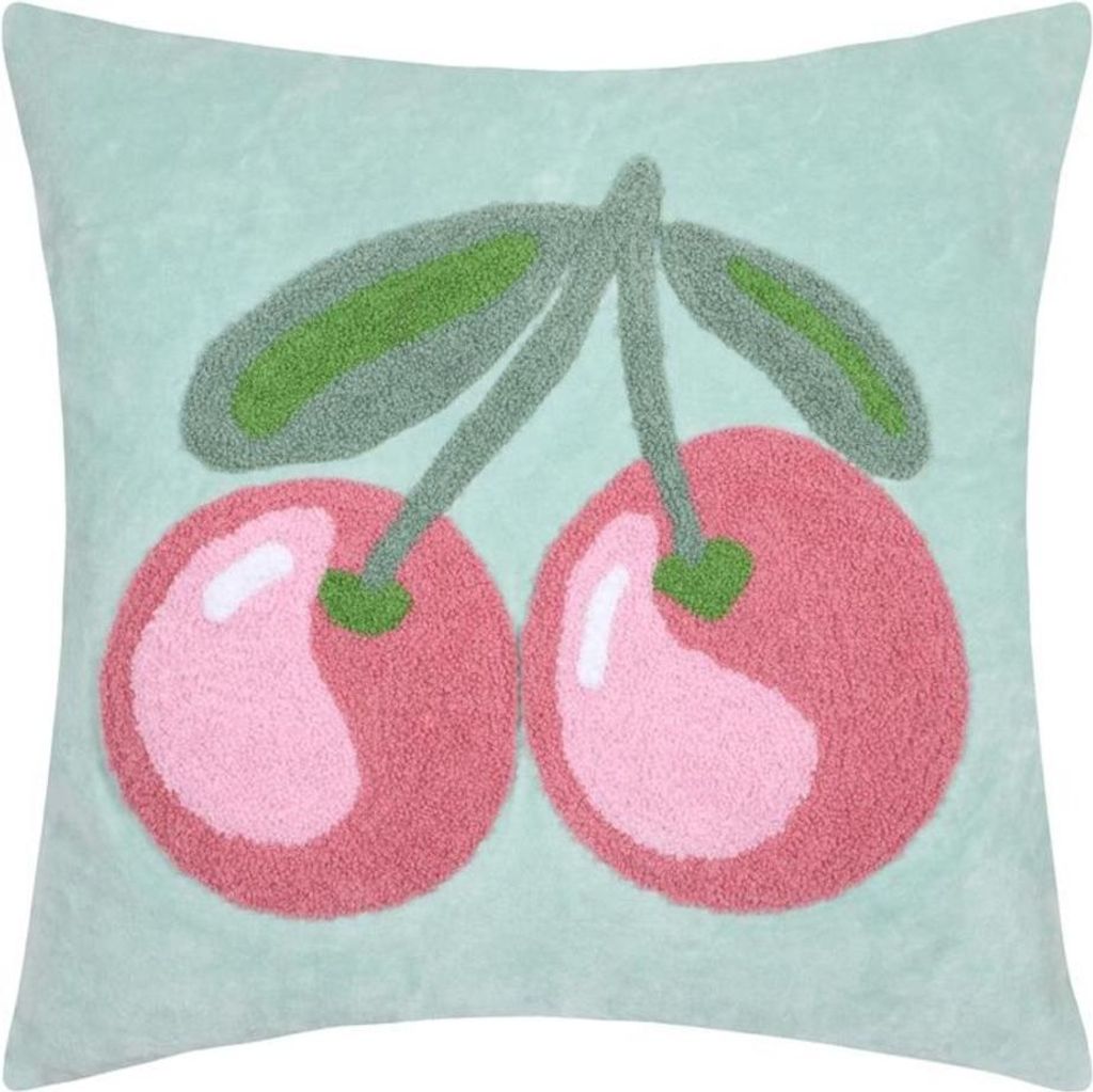 STOF | Dekokissen - 40x40 cm - Mintgrün - Weich, Stylisch, Kirschen-Motiv, Modern
