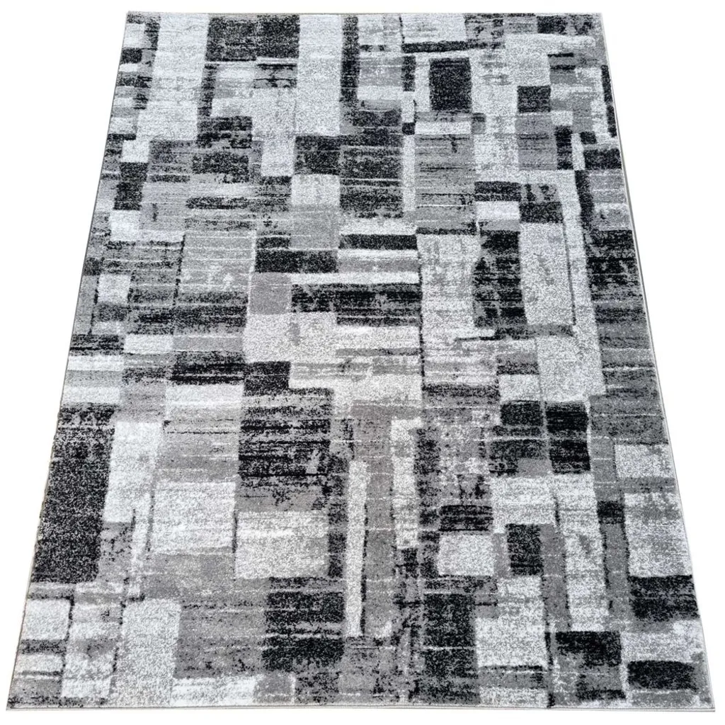Grand tapis de salon DEMIAN 160x220 cm gris et blanc style contemporain