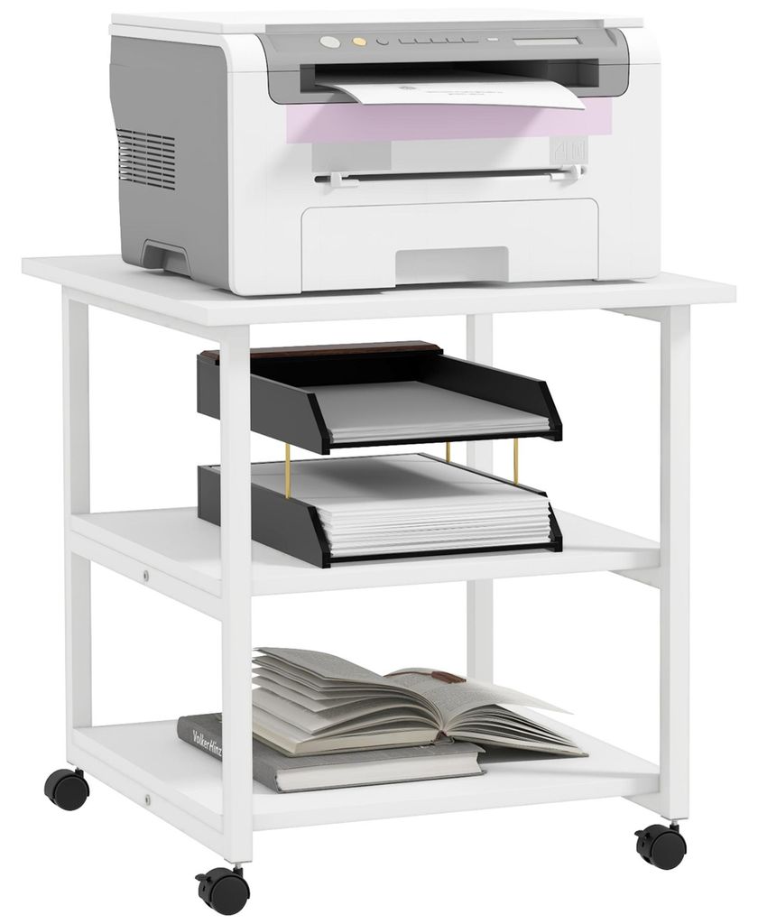 Druckertisch mit Rolle, Druckerständer mit 3-Ebene, Druckerhalter Stahl