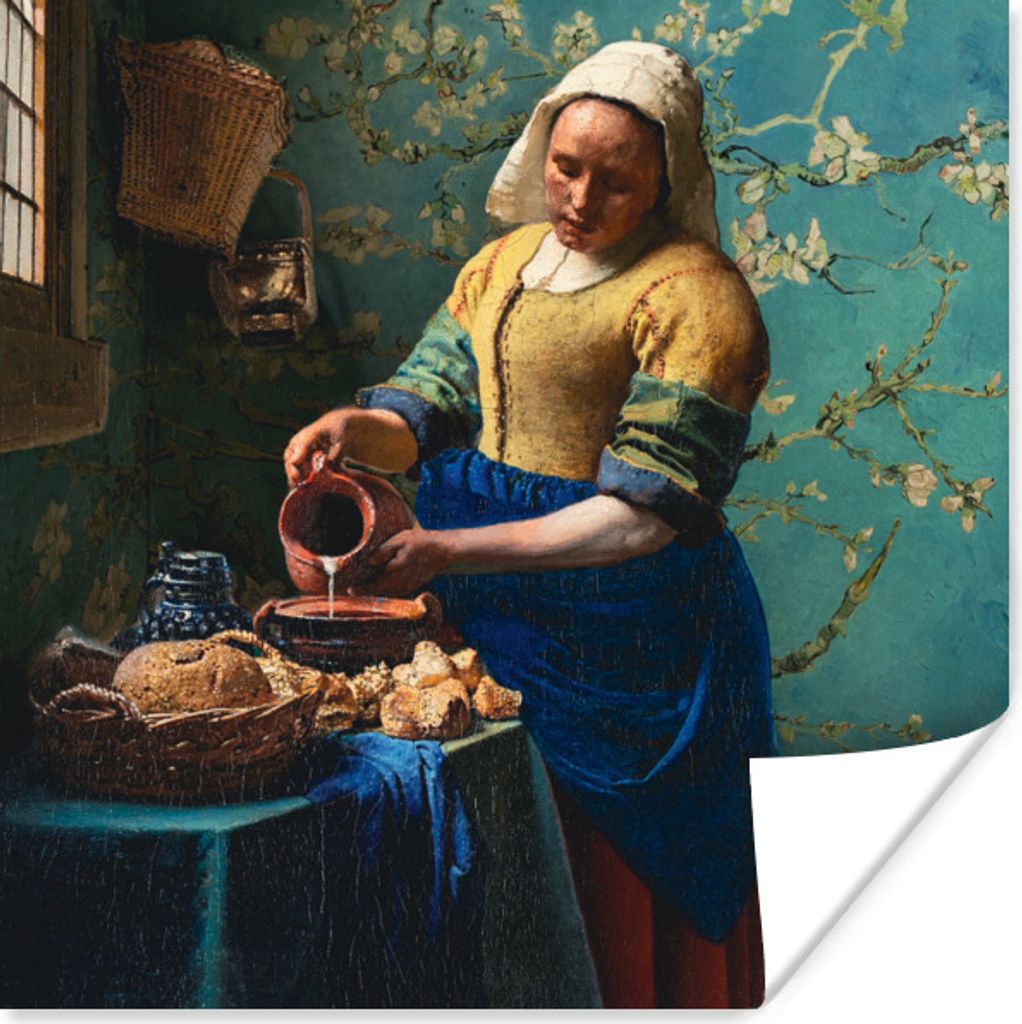 MuchoWow Poster Milchmädchen - Mandelblüte - Van Gogh - Vermeer - Gemälde - Alte Meister 75x75 cm - Wand Dekoration