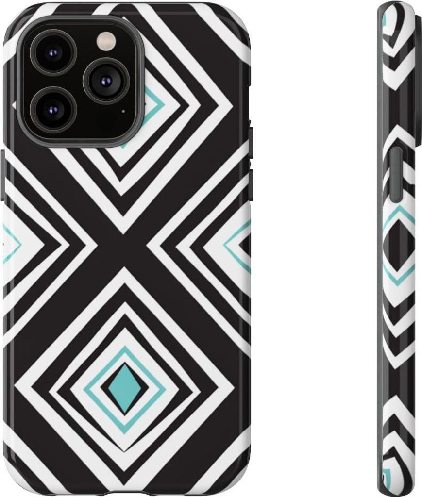 Geometrisches Diamantmuster in Schwarz und Türkis – Hülle Kompatibel mit iPhone 14 Pro Max