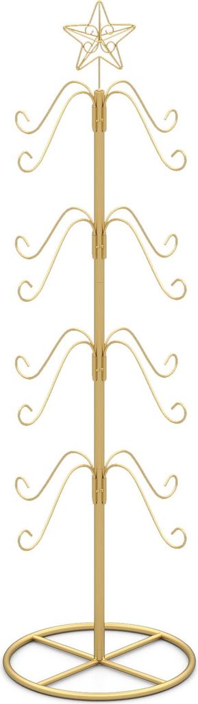 COSTWAY 121cm Weihnachtsstrumpfhalter mit 16 Haken & Sternspitze, Metall Weihnachtsbaum Ornament Hängegestell, Strumpfhalter für Weihnachtsdekora...