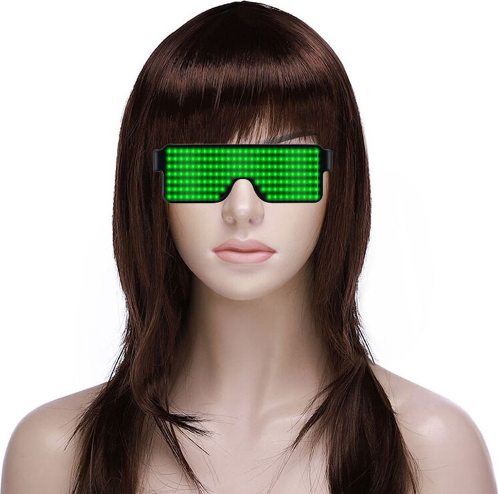 Ausgefallene LED-Kostümbrille, Blitzbrille mit blinkender LED-Anzeige 10 dynamische Muster für Weihnachtsfeier Bars Rave Festival Tanzshows, grün