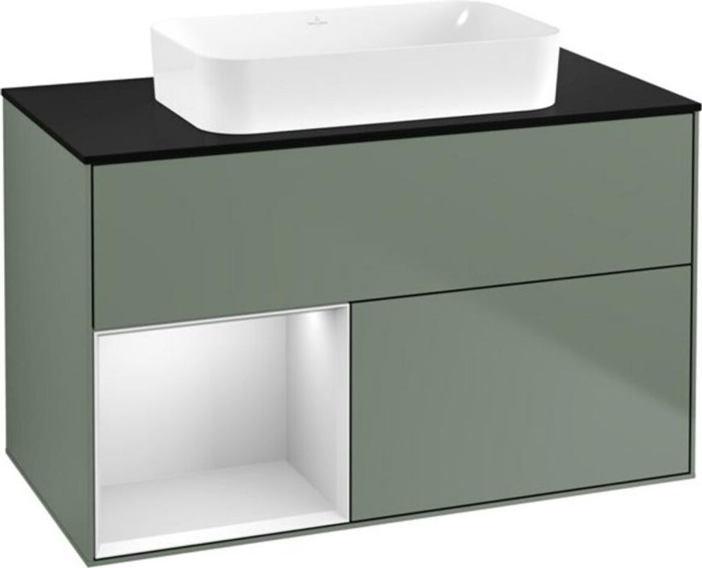 V&B Waschtischunterschrank Wandbeleuchtung Finion 100x60,3 cm, Rg li wh. m Lac, Oli. m Lac