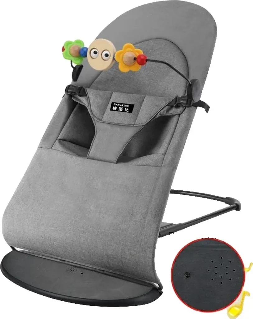 Transat bébé pour repos et éveil avec musique, coton doux gris TT001