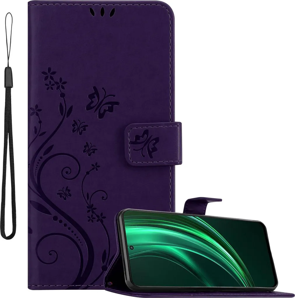Cadorabo cover per Realme 13 cover in FLORAL DARK PURPLE cover protettiva in design floreale con chiusura magnetica, funzione stand e slot per carte Book Case Cover