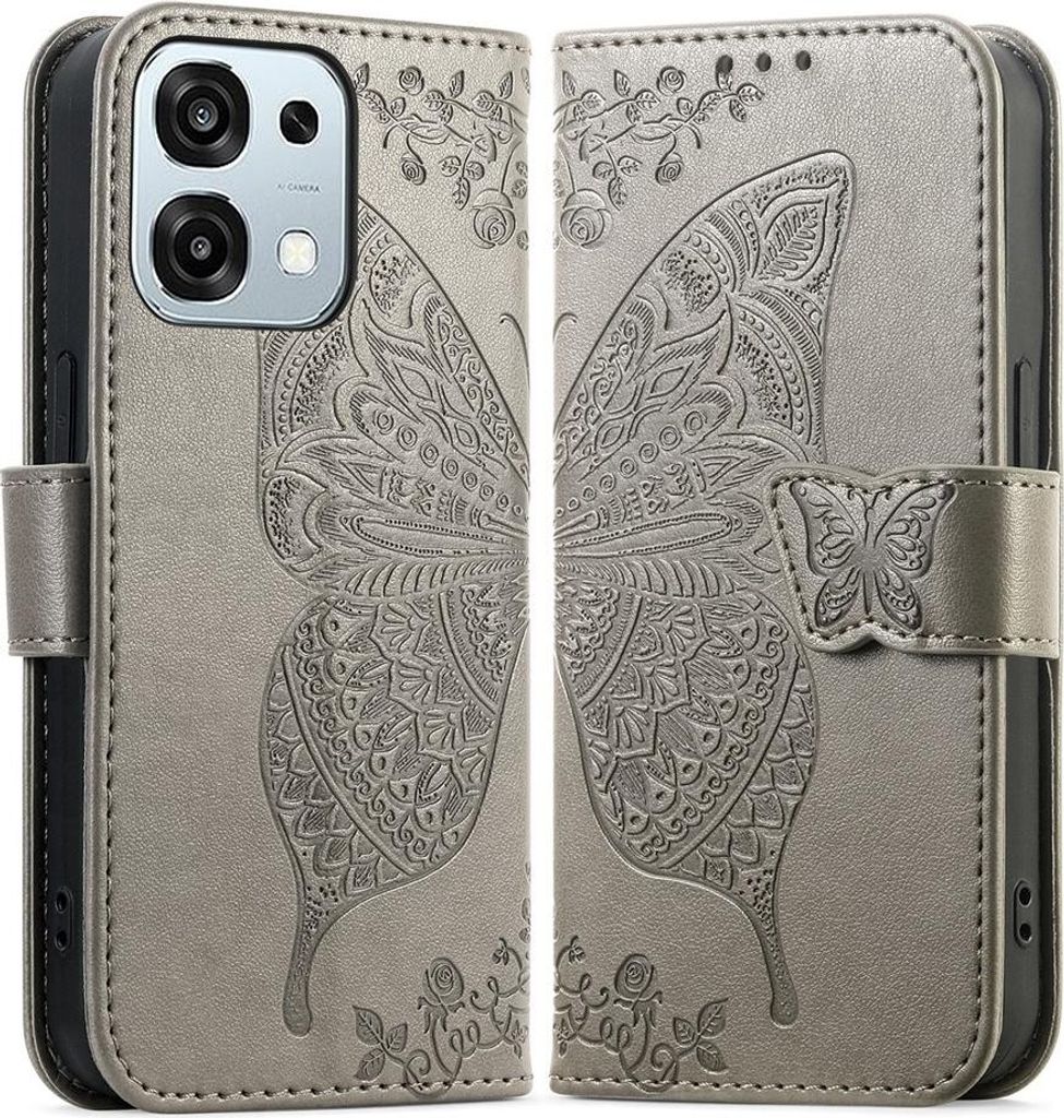 OPPO A6 Pro 5G Hülle - Coverup Schmetterling Klapphülle - Taupe Grau