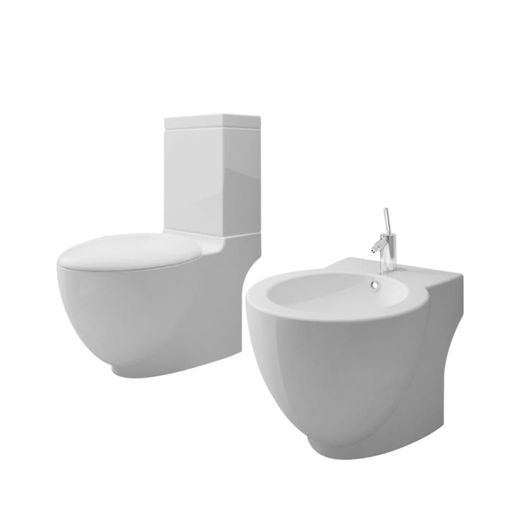 vidaXL Zestaw toaletowo-bidetowy biały ceramiczny Zdjęcie produktu 