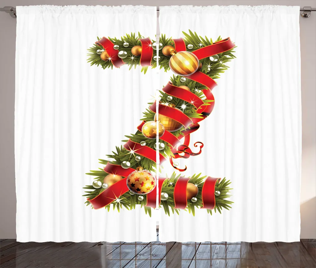 Rideau Noël Lettre Z Facile à Installer - Grand Format Vert et Perle