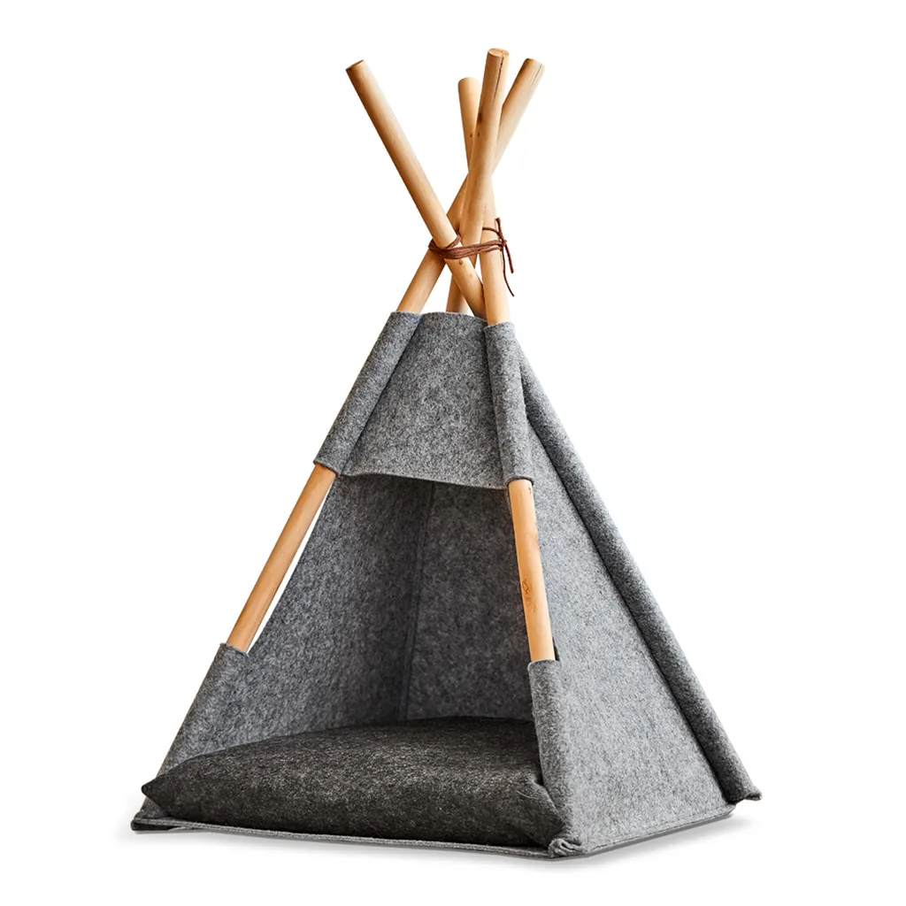 Tenda per Gatti Zeller Grigio e Legno 68cm - Arredo Pet di Design