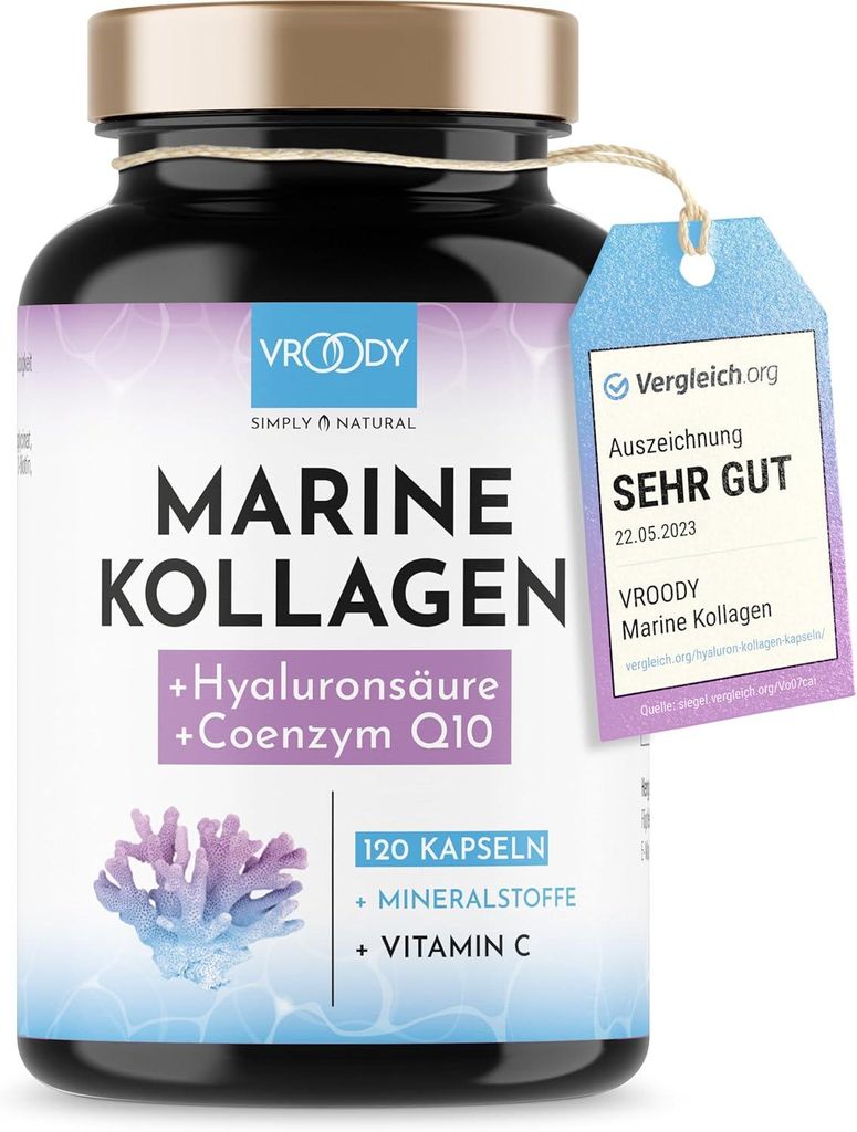 VROODY Marine Kollagen Komplex Kapseln mit Q10, Hyaluron & Produktbild 