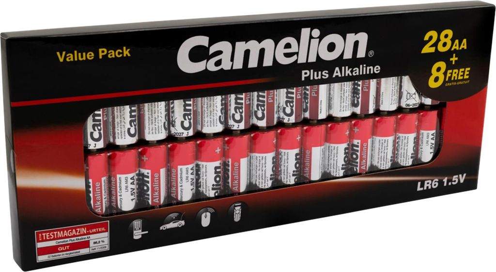 Camelion Batterie Plus Alkaline LR6 Mignon AA 28+8 Stk. Produktbild 