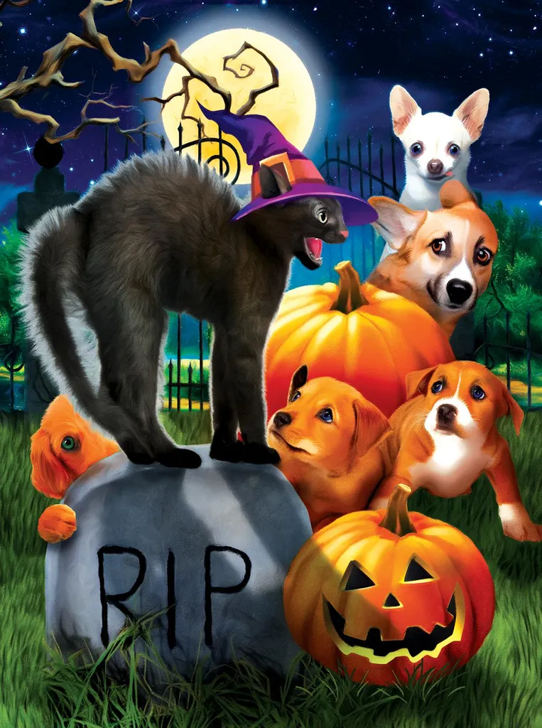 Puzzle 1000 Pièces Halloween Chat Noir pour Adulte - Jeu en Carton Rigide