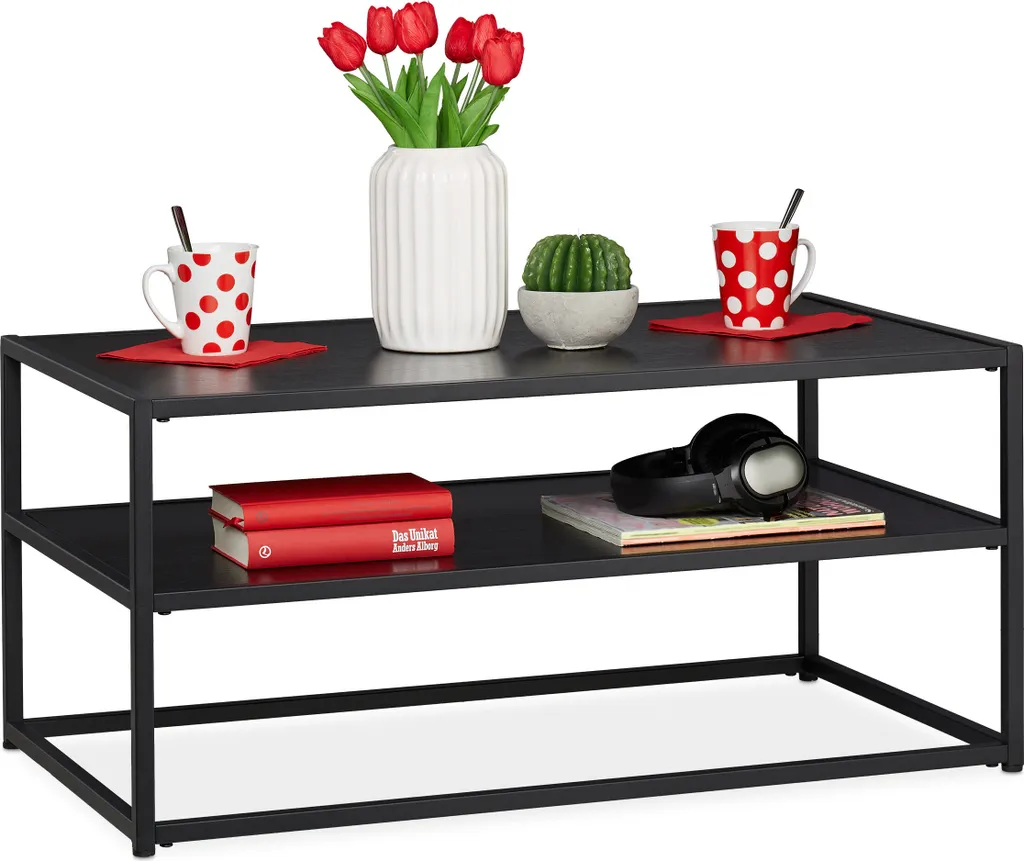 Table basse noire avec étagère basse pratique pour rangement discret
