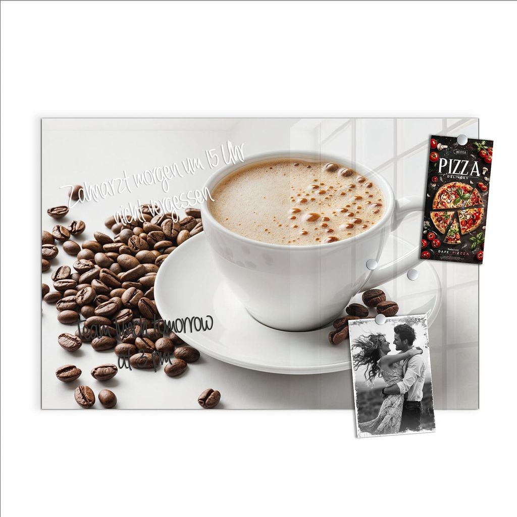 Magnettafel 90x60cm Pinnwand Whiteboard beschreibbar - Kaffeetasse und Bohnen