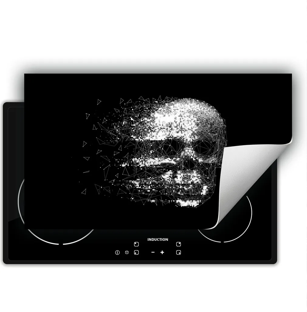 DarHaus Piastra di copertura per stufa 90x52 cm Tappetino antiscivolo Roll-up, nero - Skull