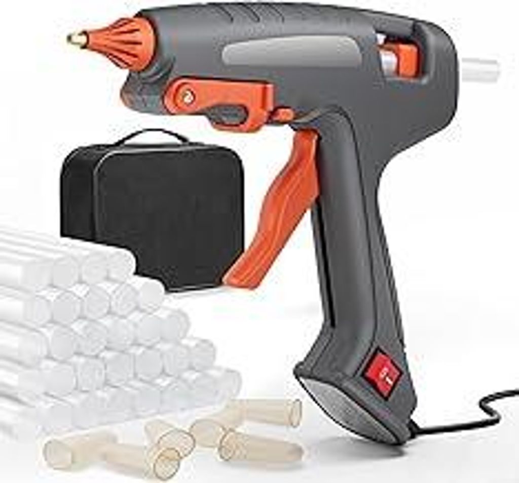 Heißklebepistole, 200W Industriell Heissklebepistole, 60s Schnelles Aufheizen, An/Aus-Funktion, klebepistole mit 30 x 11mm Klebesticks & Handtasch...