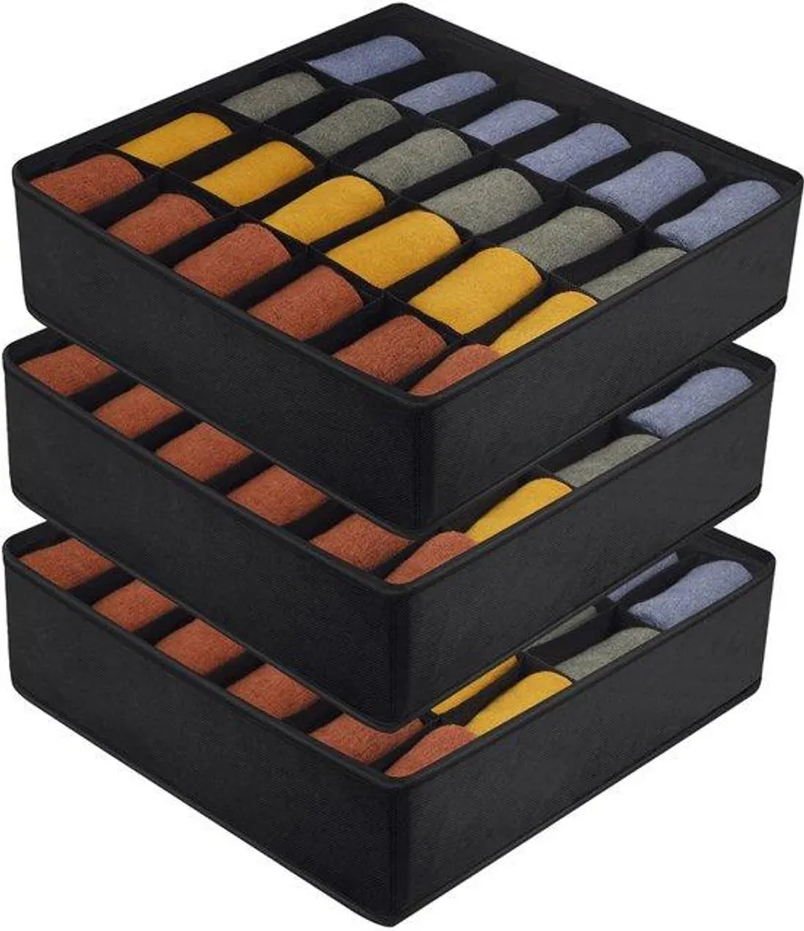 Rangement chaussettes 24 compartiments avec rabat en tissu gris anthracite