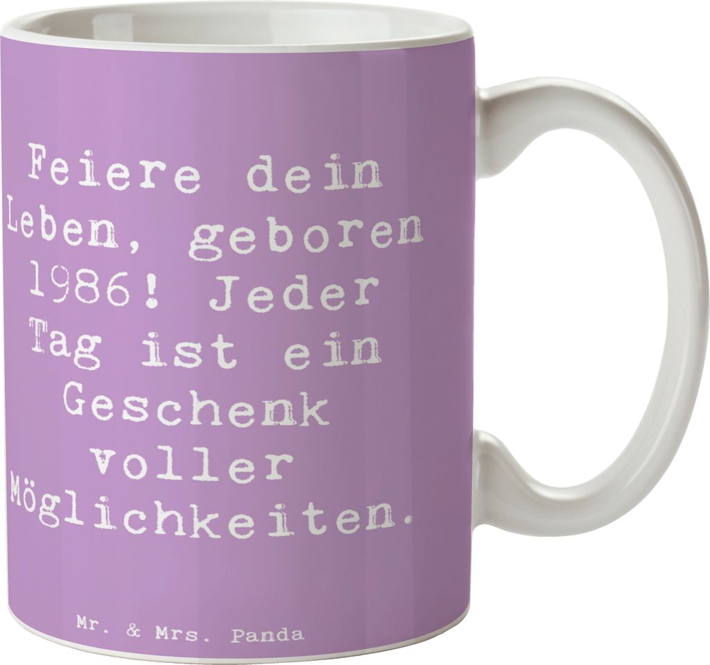 Mr. & Mrs. Panda Kaffeetasse Spruch 1986 Geburtstag - Lavendeltraum - Geschenk, Geburtstagsgeschenk, bedruckt, Geburtstagsjahr, Geburtsjahr, Erinne...