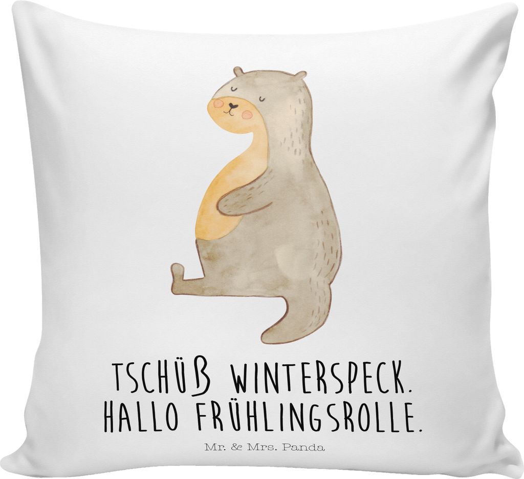 Mr. & Mrs. Panda kuschelkissen 40x40 Otter Bauch - Weiß - Geschenk, Sportmuffel, dick, Winterspeck, Kuschel Kissen, Sofakissen, Essen. Foodlover, ...